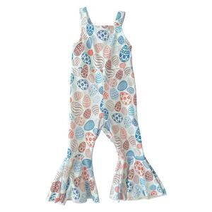 Small Shop Blue Ribbed Flare Jumpsuit Easter Egg 3T